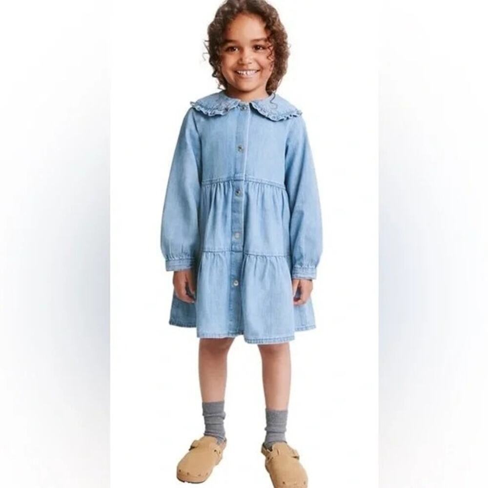 Zara Kids Long Sleeve Chambray Denim Dress